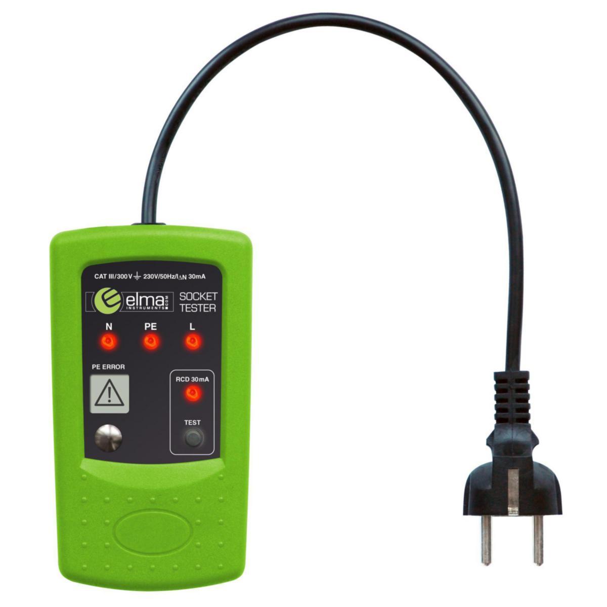 Wall socket tester with ground fault breaker test, 8410 Schuko - SOCKETTESTER 8410 ELMA 8410 SCHHUKO