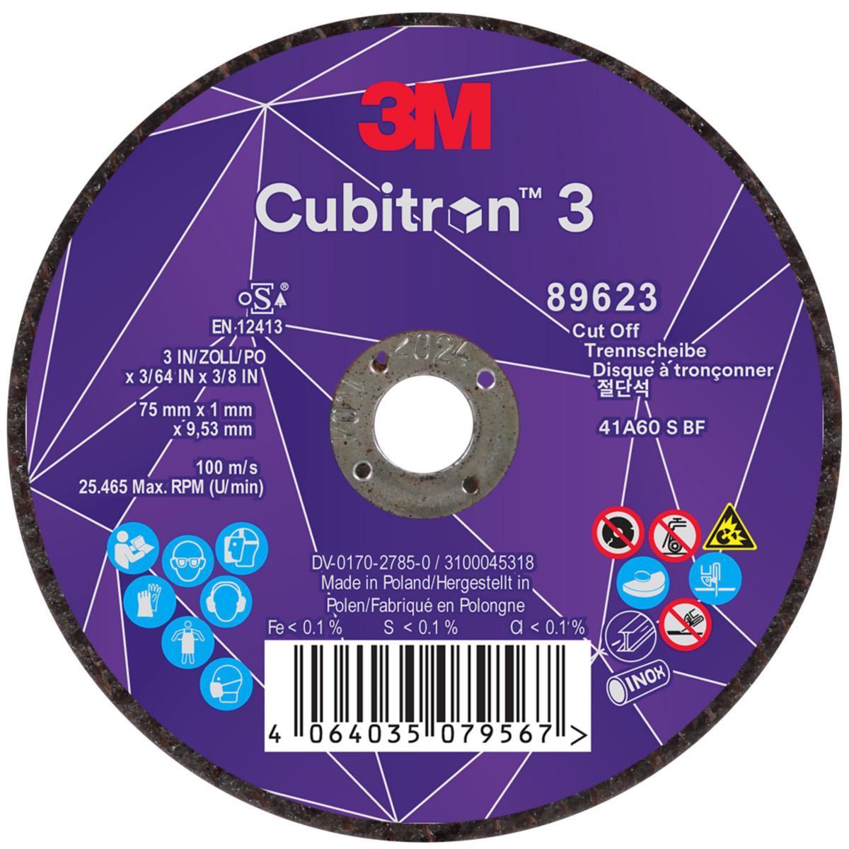 Kapskiva 3M Cubitron 3 Typ 41 - KAPSKIVA 3M CUBITRON 89623 60+ T41 75MMX1MMX9.53MM EN