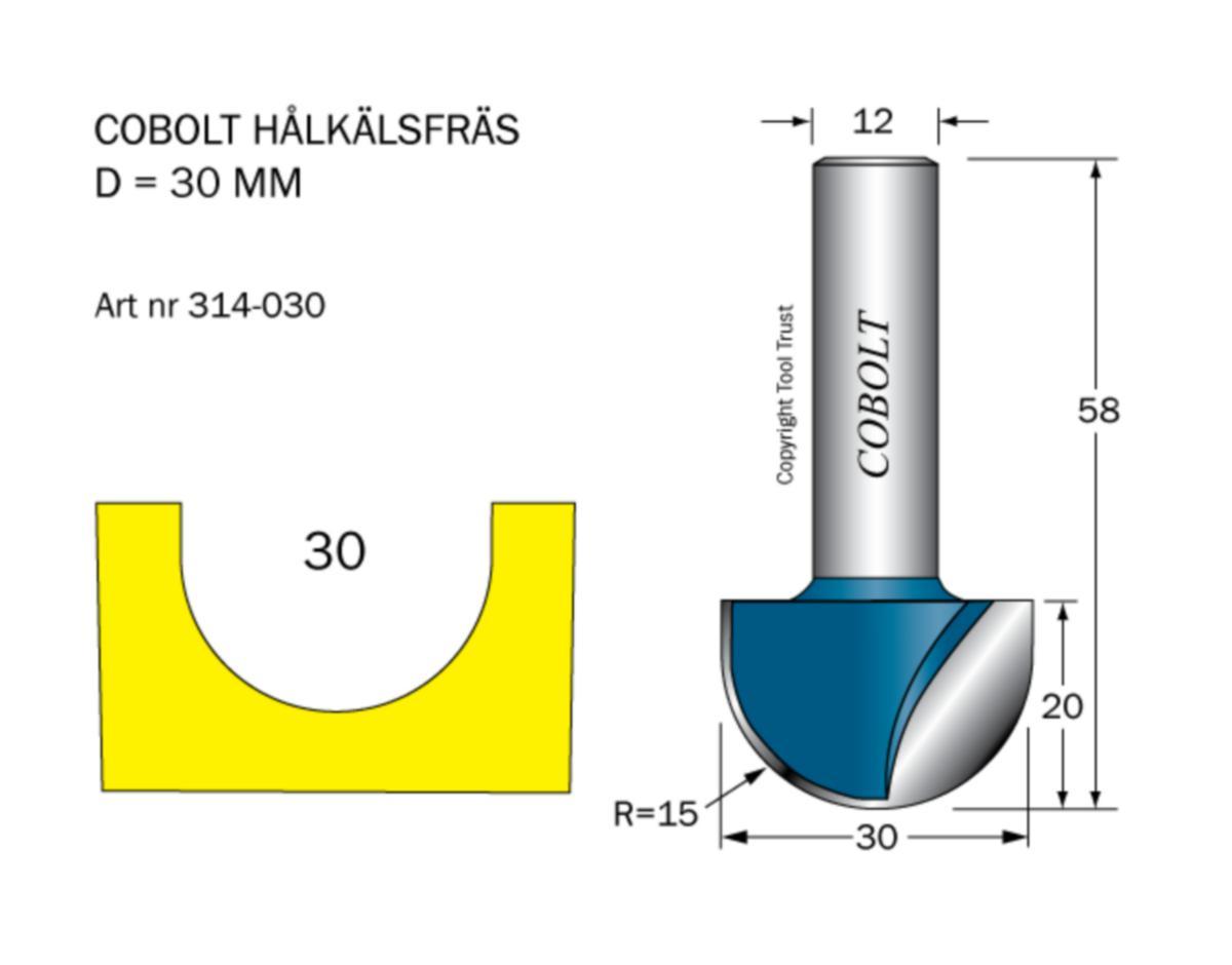 Hålkälsfräs Cobolt HM - HÅLKÄLSFRÄS HM COBOLT R15 D30 L20 TL58 S12