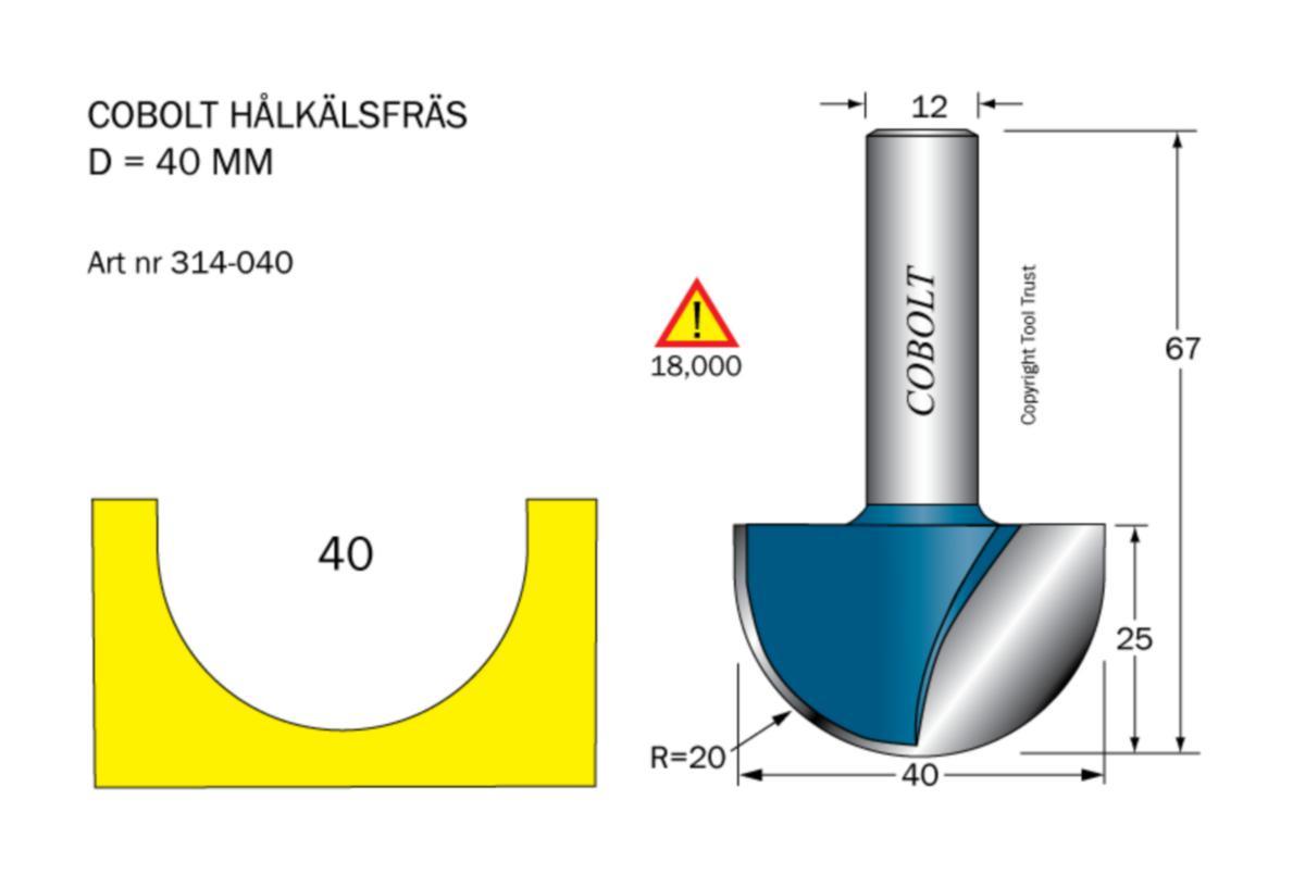 Hålkälsfräs Cobolt HM - HÅLKÄLSFRÄS HM COBOLT R20 D40 L25 TL67 S12