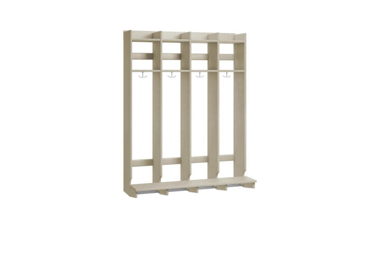 Klädfack Flexi 25 hel vägghängd med sittbänk - KLÄDFACK FLEXI 25 HEL 4-FACK VÄGGHÄNGD, VITPIG M SITTBÄNK