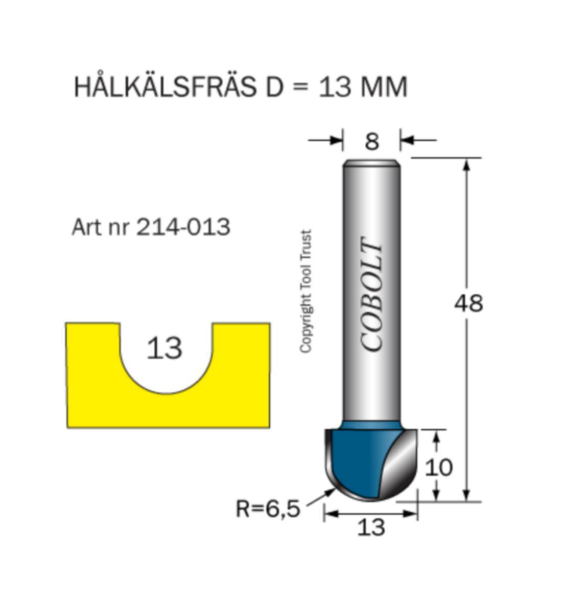 Hålkälsfräs Cobolt HM - HÅLKÄLSFRÄS HM COBOLT D13 R6.5 L10 TL48 S8