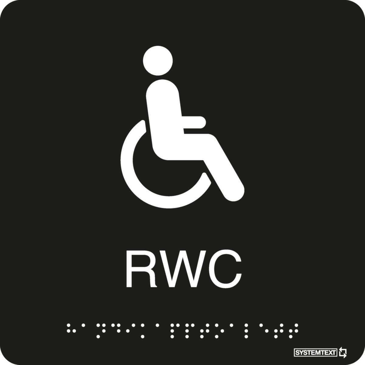 Taktila skyltar för Toalett, dusch , WC/RWC - SKYLT TAKTIL RWC SVART