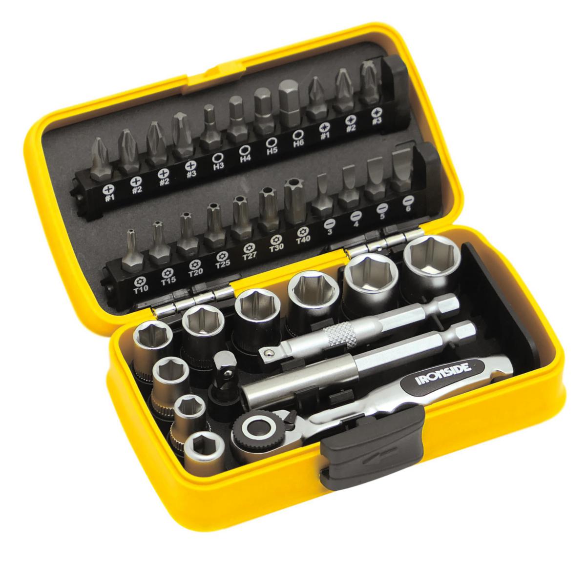 Bit-/socket set Ironside 35 pcs - BIT/SOCKET SET IRONSIDE 1/4" 35PCS INCL RATCHET 103258