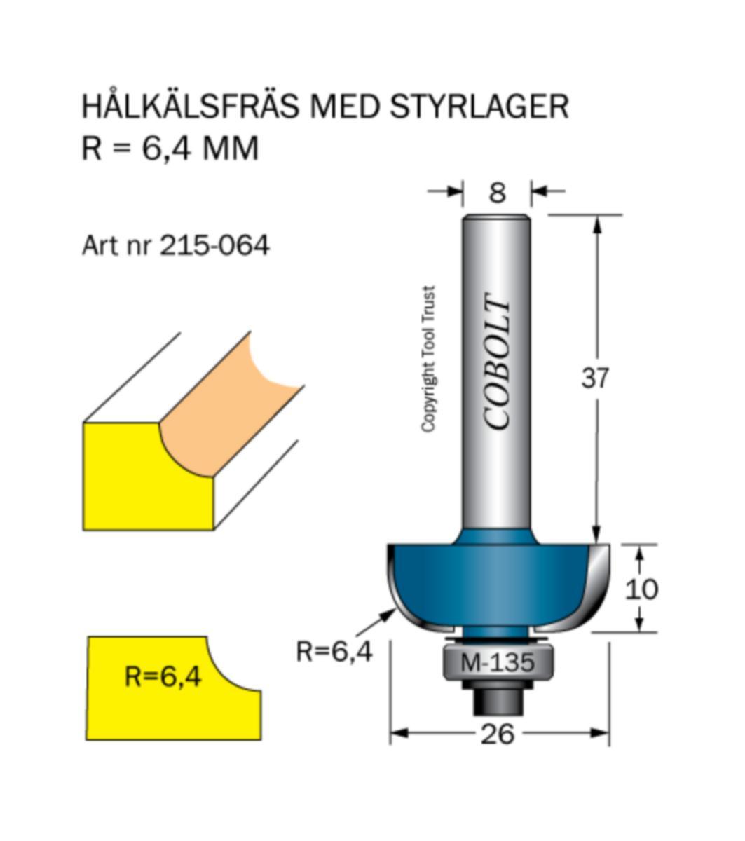 Hålkälsfräs Cobolt HM - HÅLKÄLSFRÄS HM COBOLT R6.4 D26 L10 TL59 S8 LAGER M135
