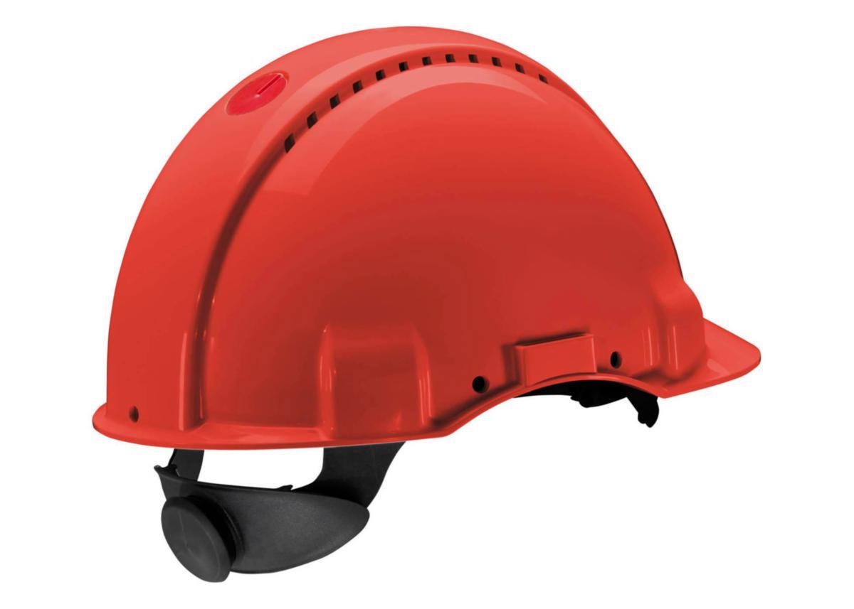 Skyddshjälm 3M G3000 med UV-Indikator med rattjustering - SKYDDSHJÄLM 3M G3000 UVICATOR RÖD RATT-INR. UTAN HAKBAND