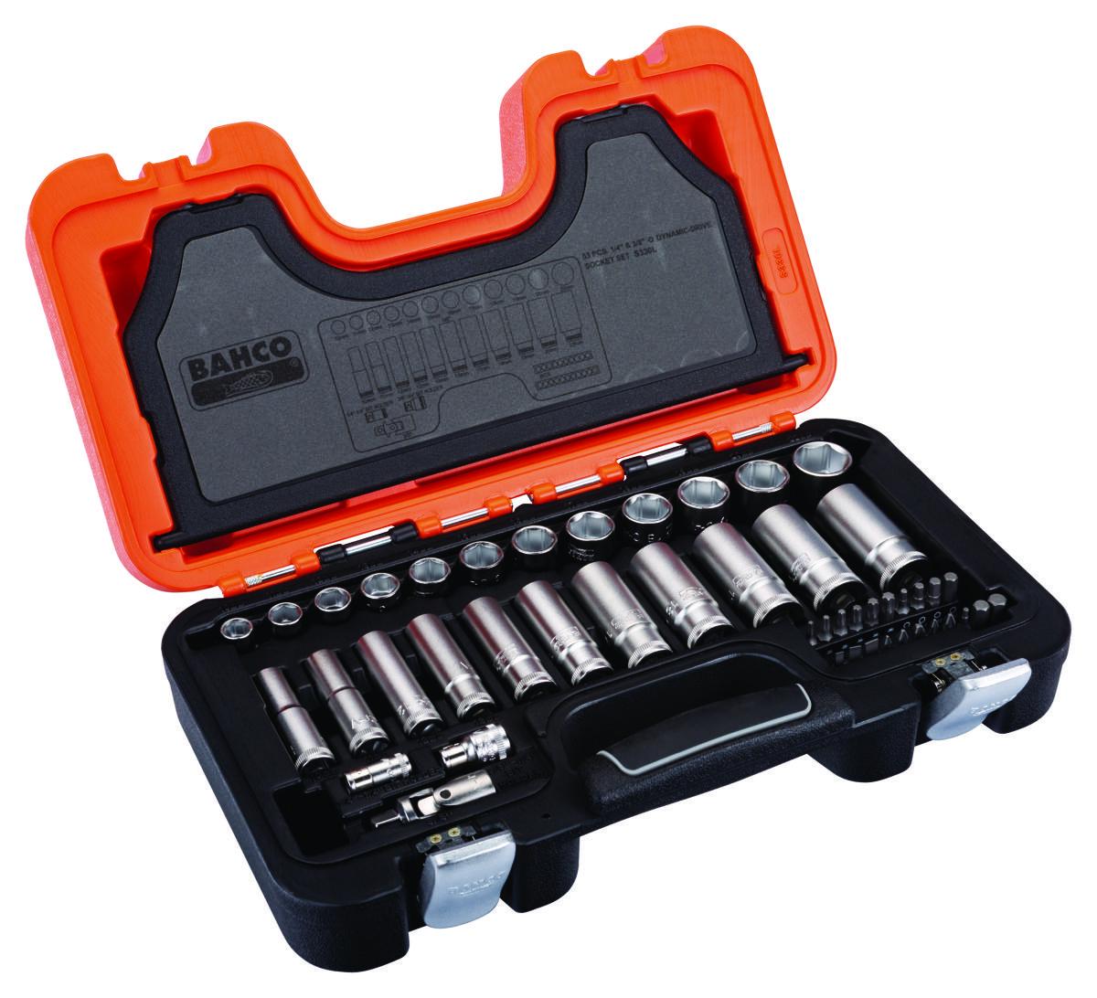 Hylsnyckelsats Bahco S330L, 1/4", 3/8" 33 delar - HYLSNYCKELSATS BAHCO S330L 1/4, 3/8" LÅNGA HYLSOR 33DEL