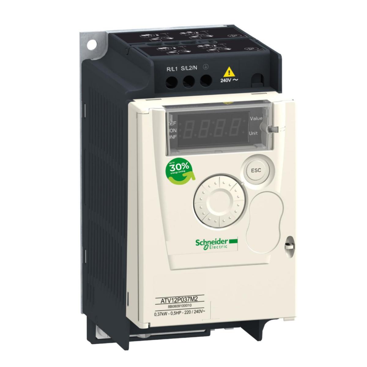 Frekvensomriktare Altivar 12 3-fas 230 V IP20 utan EMC-filter - FREKV.OMR 3-F 230V 0,37KW KYL ATV12P037M3