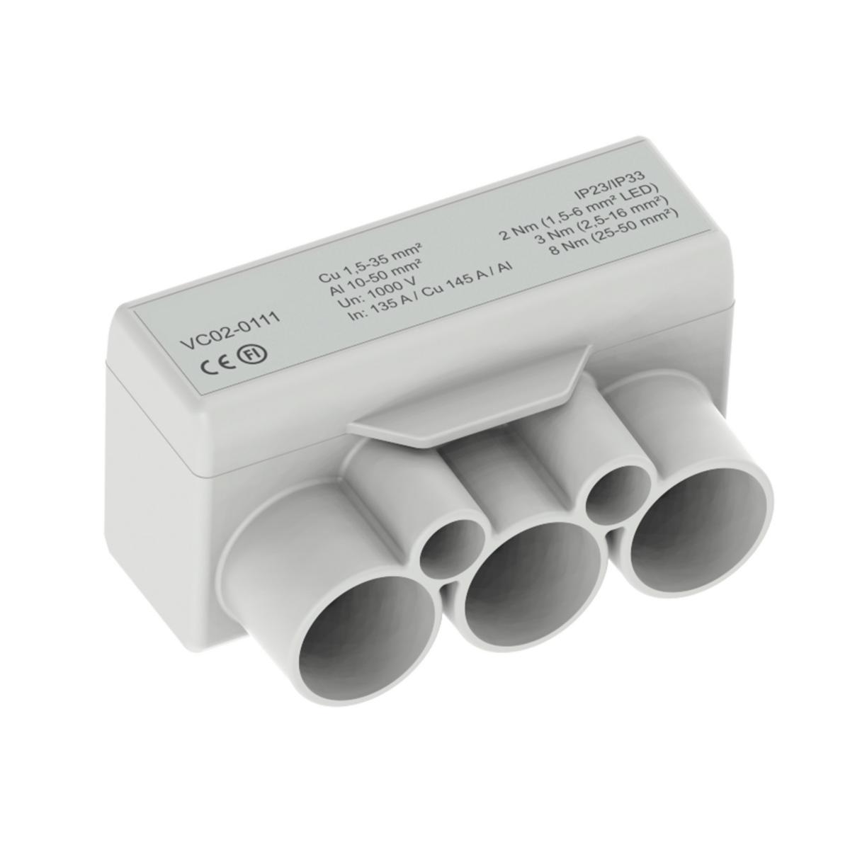 Anslutningsplint OPK, Al 3x50 / Cu 3x35 + 2x1,5-6 mm² - PLINT 3X50/35 2X1,5-6MM² GRÅ OPK503G