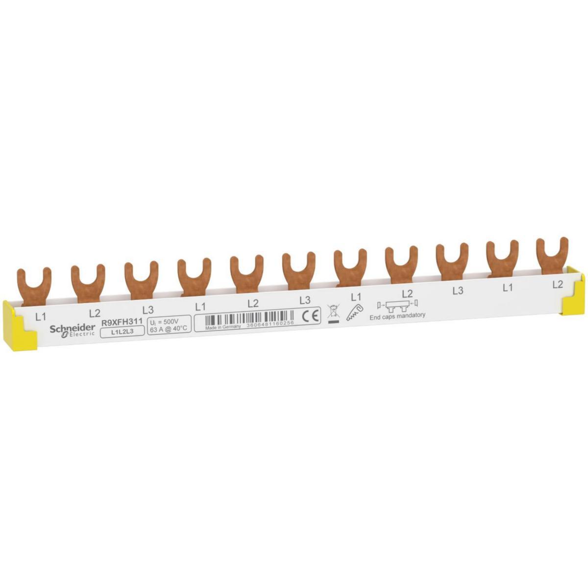 Phase rail Resi9 - COMB BUSBAR 3P 11 MODULES R9XFH311