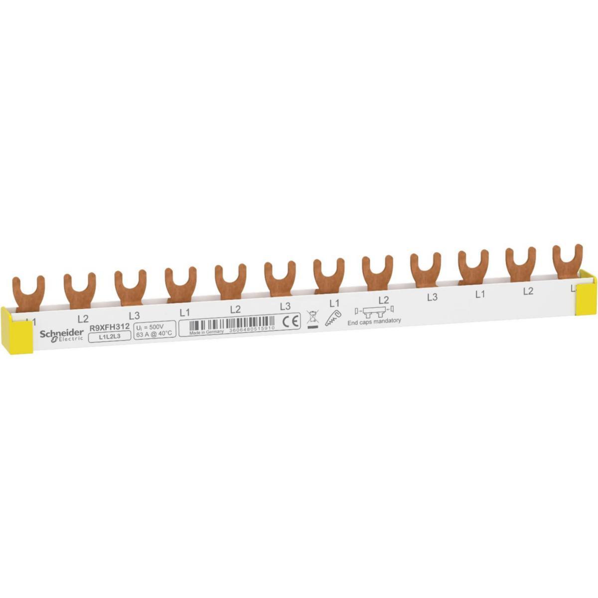 Phase rail Resi9 - COMB BUSBAR 3P 12 MODULES R9XFH312