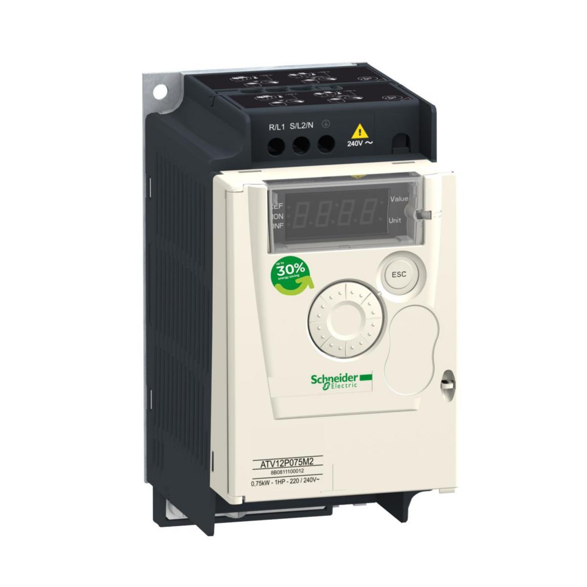 Frekvensomriktare Altivar 12 3-fas 230 V IP20 utan EMC-filter - FREKV.OMR 3-F 230V 0,75KW KYL ATV12P075M3