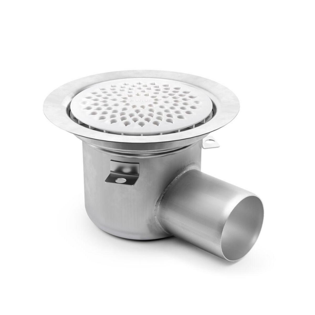 Golvbrunnar F/92 S, sidoutlopp, Purus - PURUS F/92 S GOLVBRUNN ROSTFRI MED NOOD INSATS FÖR FLÄKTRUM