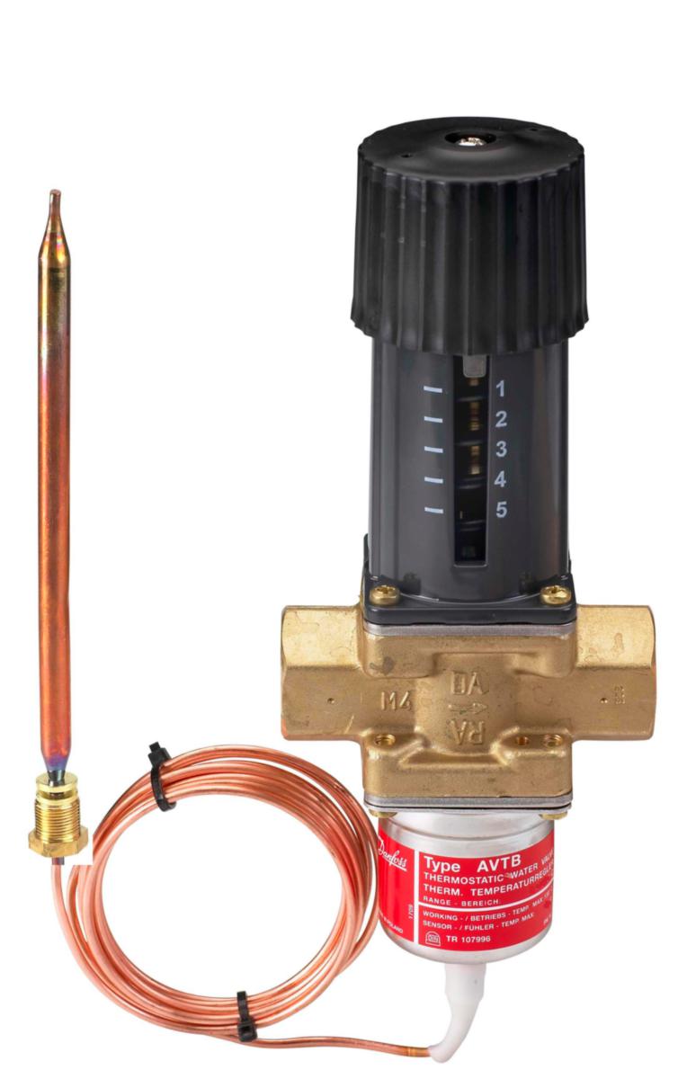 Vattenventil AVTB, Danfoss - AVTB20 VATTENVENTIL RETUR TERM 30-100°C. KVS3.4 9.5X150