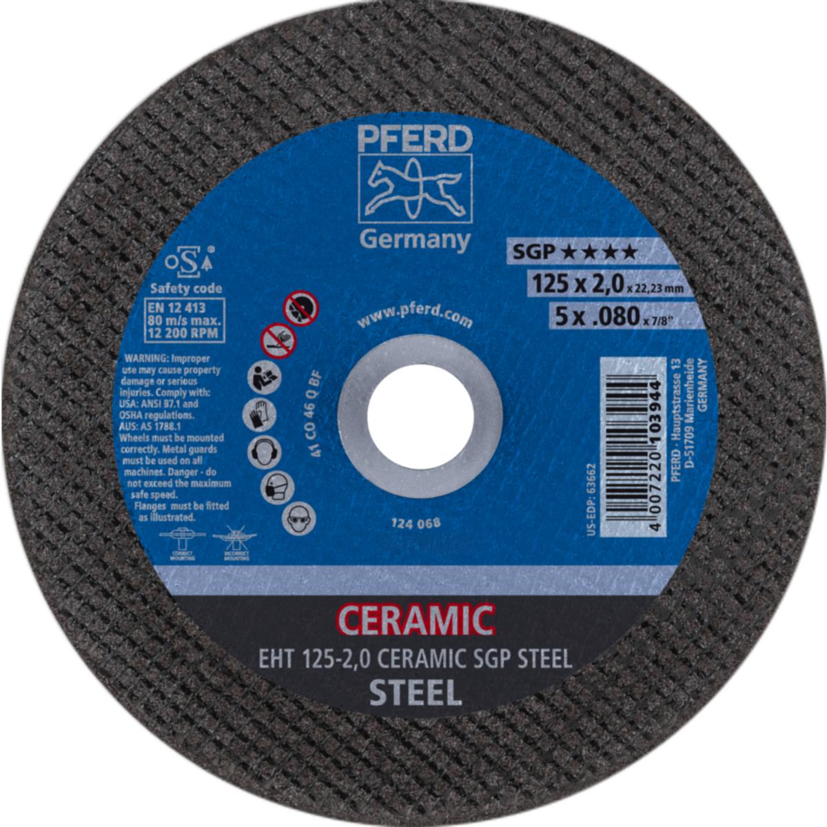 Kapskiva PFERD SGP Keramisk Stål - KAPSKIVA PFERD SGP STEEL EHT 125-2,0 CERAMIC SGP STEEL