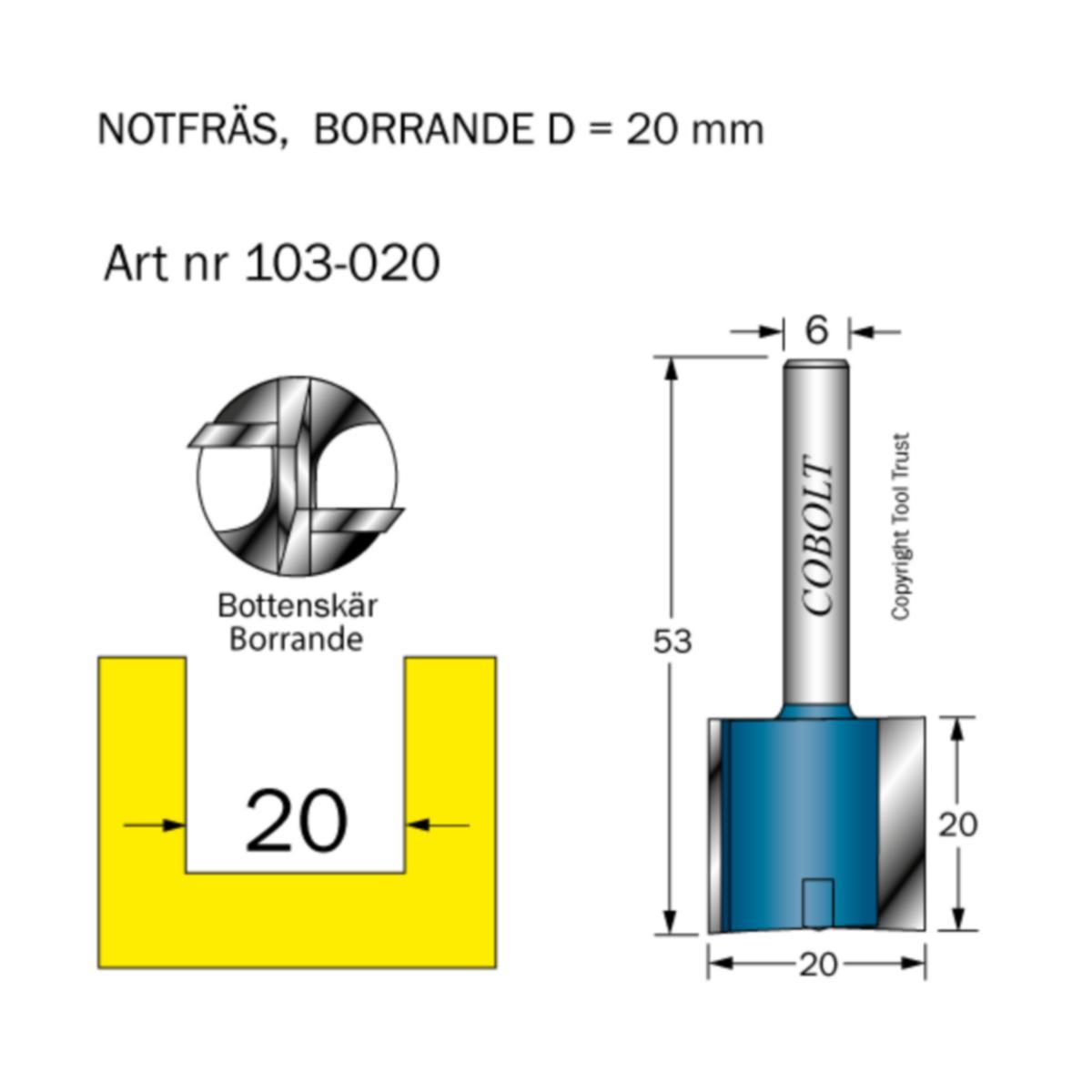 Notfräs Cobolt HM - NOTFRÄS HM COBOLT D20 L20 TL53 S6