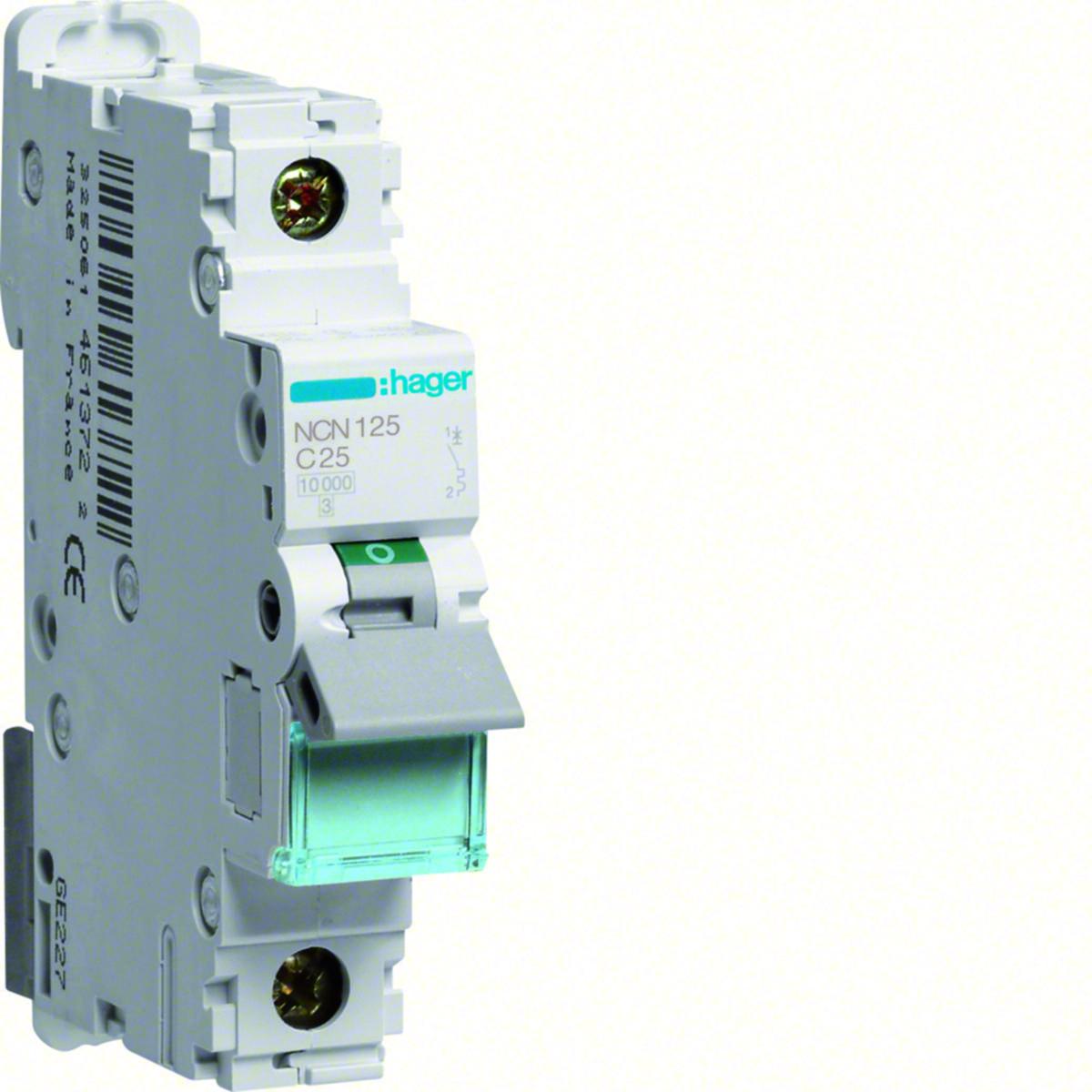 Minibrytare 1 pol typ C, MCB1, 10kA - MINIBRYTARE C 10KA 25A 1-POL MCB 1P 10KA C-25A 1M