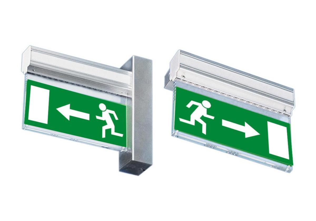 Nödbelysningsarmatur Minilux lysdiod med självtest Enkel-/dubbelsidig symbol "Pil höger och Pil vänster" - LYSDIODARM VÄGG AGG 25LED H/V MINILUX A12L25RW3WM/HV-TA-K