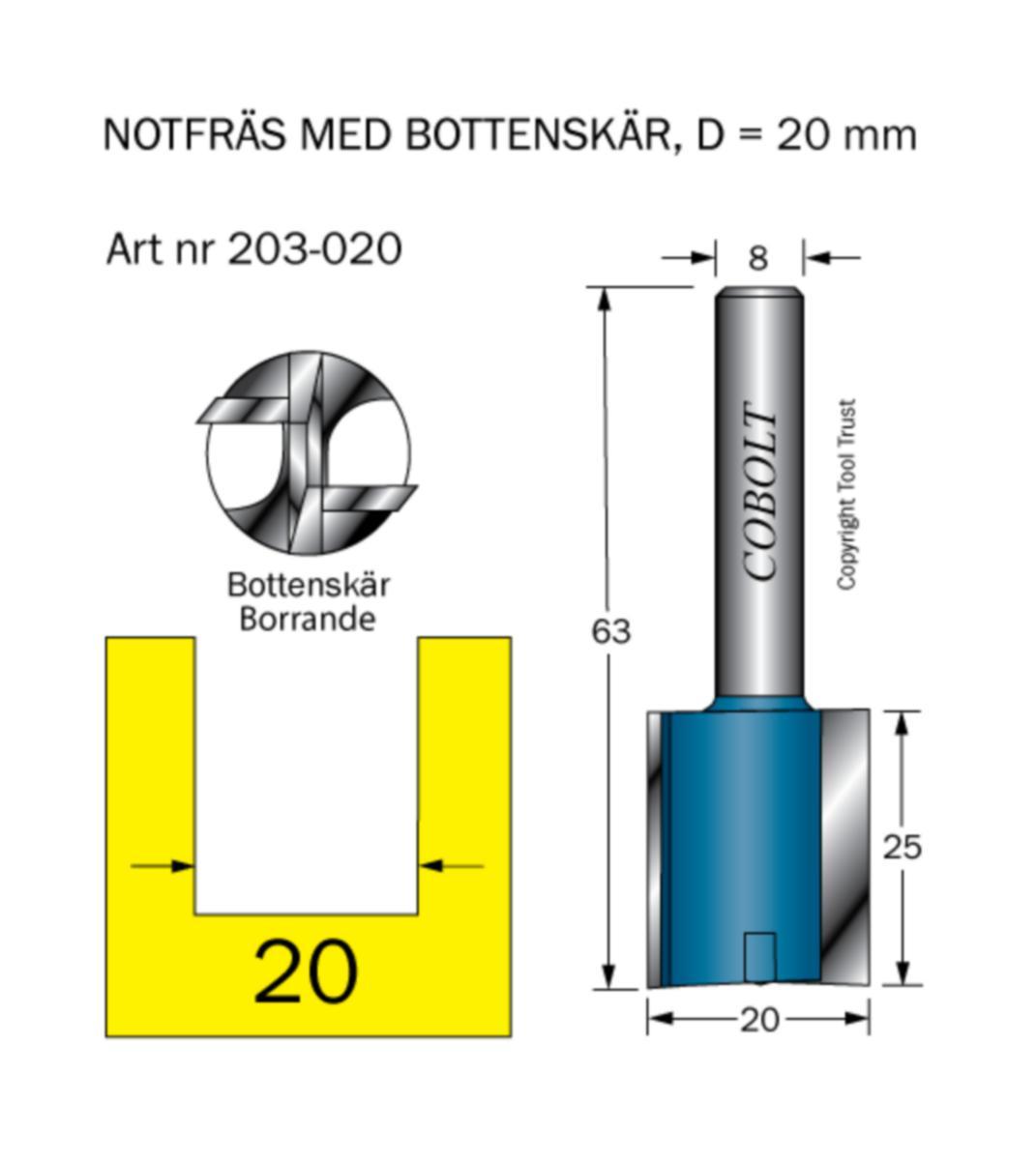 Notfräs Cobolt HM - NOTFRÄS HM COBOLT D20 L25 TL63 S8