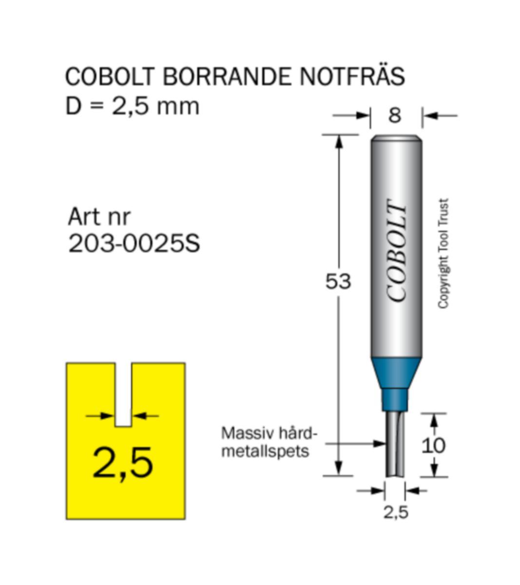 Notfräs Cobolt HM - NOTFRÄS HM COBOLT D2.5 L10 TL53 S8