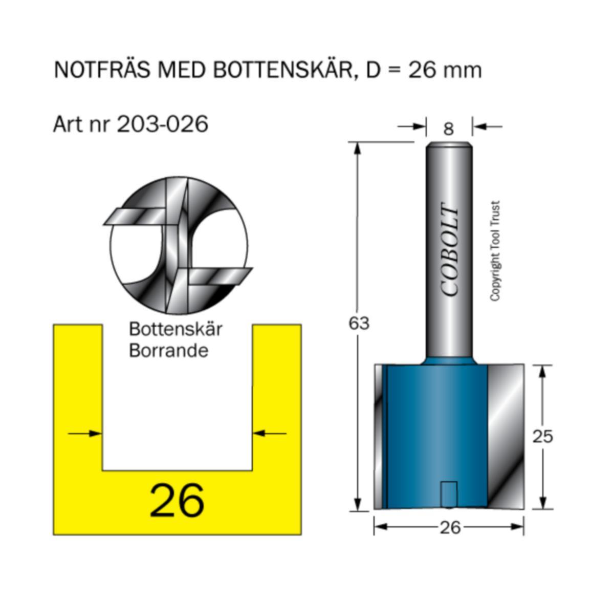 Notfräs Cobolt HM - NOTFRÄS HM COBOLT D26 L25 TL63 S8