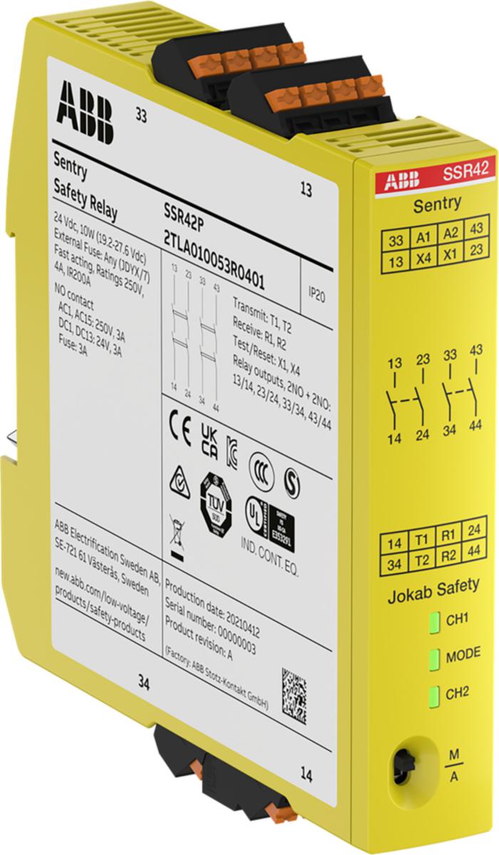 Säkerhetsrelä Sentry fjäder - SÄK-RELÄ 2NO+2NO 1,5S 24V FJ Sentry SSR42P 24VDC