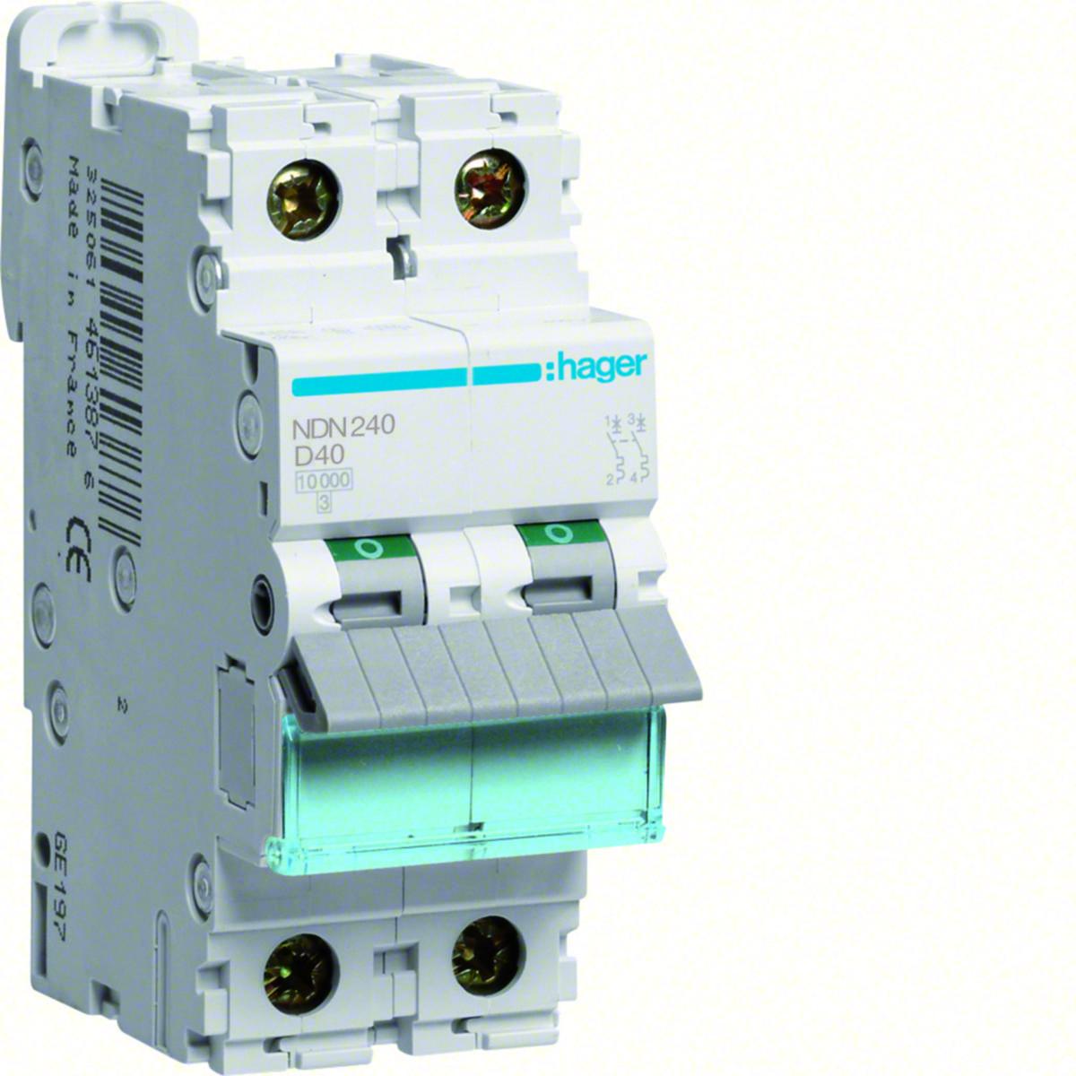 Minibrytare 2 pol typ D, MCB2, 10kA - MINIBRYTARE D 10KA 40A 2-POL MCB 2P 10KA D-40A 2M