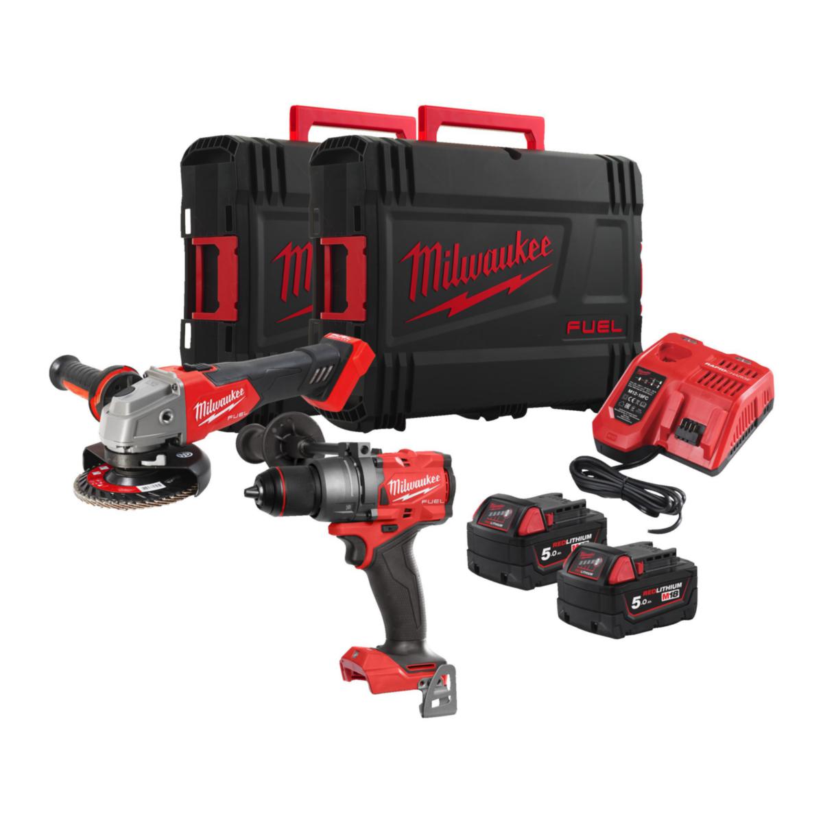 Kombikit Milwaukee M18 FPP2E3-502X - KOMBIKIT MILWAUKEE M18 FPP2E3 FPP2E3-502X, 2X5,0AH, LADDARE