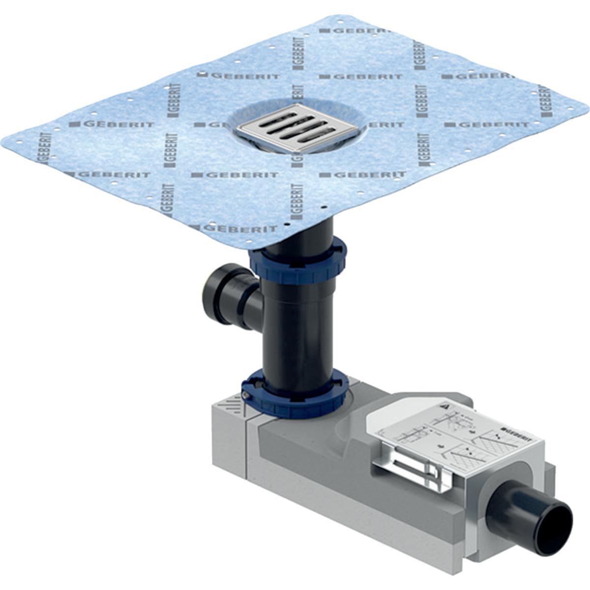 Golvbrunn CleanLine med inloppsrör, Geberit - GOLVBRUNN 80X80 D50 MED EXTRA INLOPP, GEBERIT