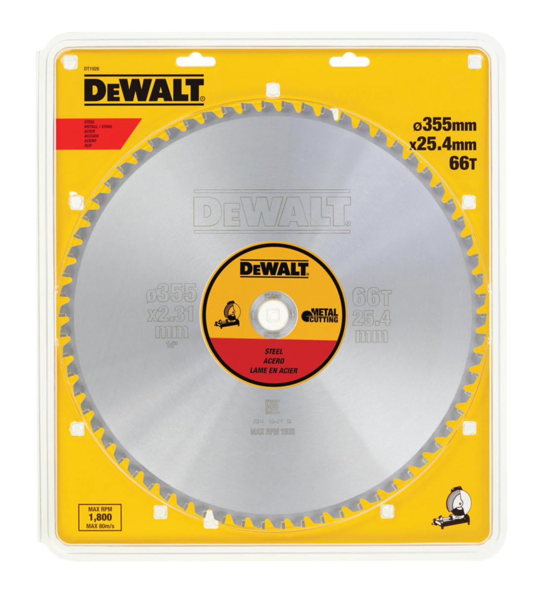 Circular Saw Blade DEWALT Steel Stationary - STEEL BLADE DEWALT DT1926-QZ 355X25.4 66T. STATIONARY
