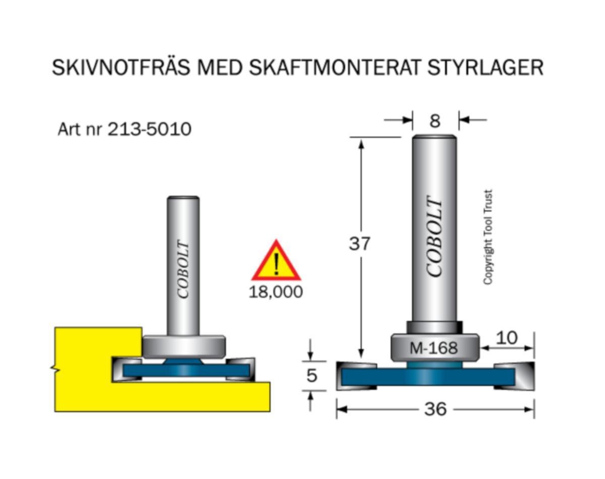 Skivnotfräs Cobolt HM - DISC COUNTERSINK ROUTER BIT L5 CARBIDE F10 D36 WITH BEARING