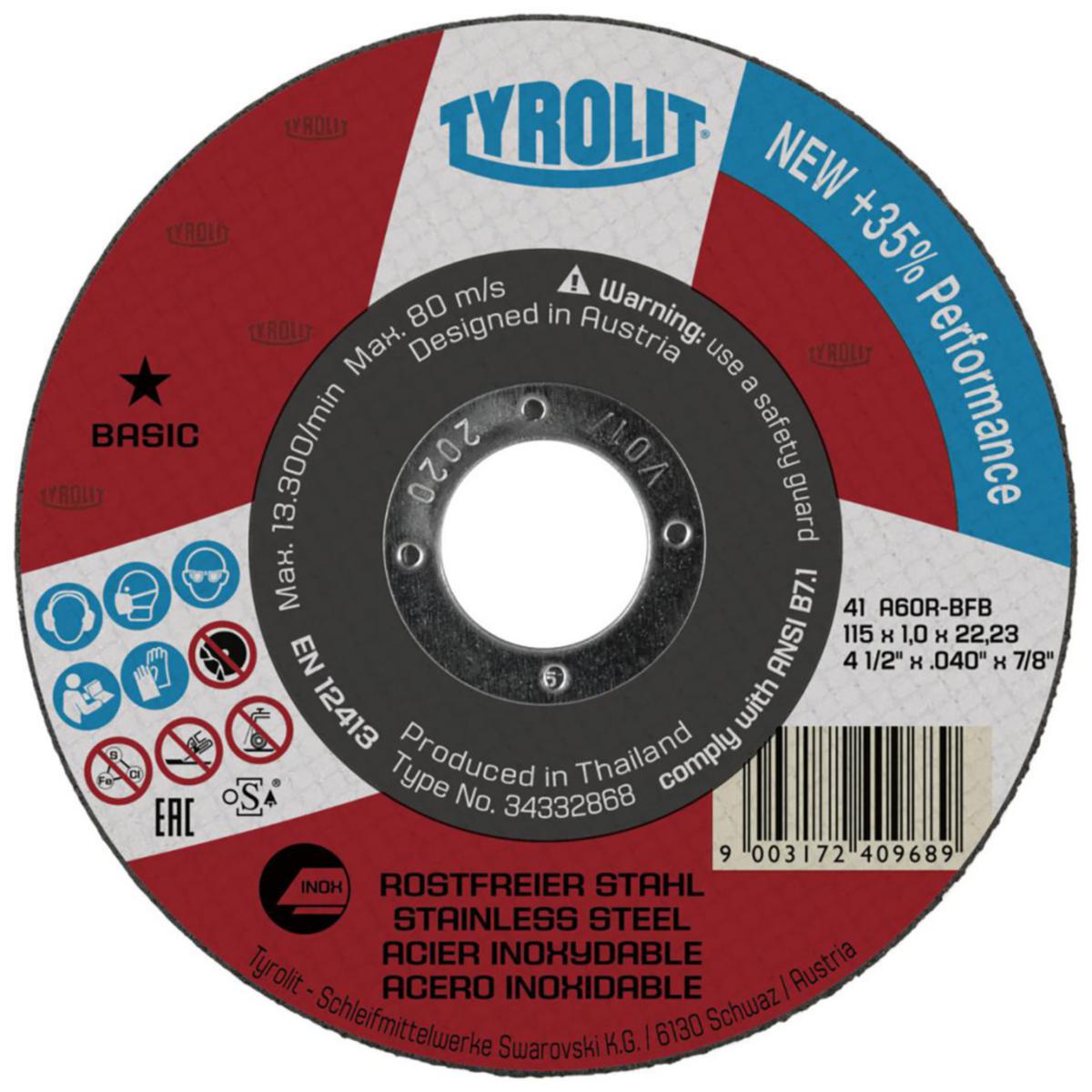 Kapskiva Tyrolit Basic Supertunn - KAPSKIVA TYROLIT BASIC INOX 115X1.0X22.23 A60R-BFB 41