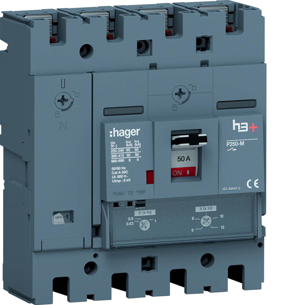Effektbrytare h3+ P250 - EFFEKTBR H3+ T/M 50A 4P 50KA HMT051DR