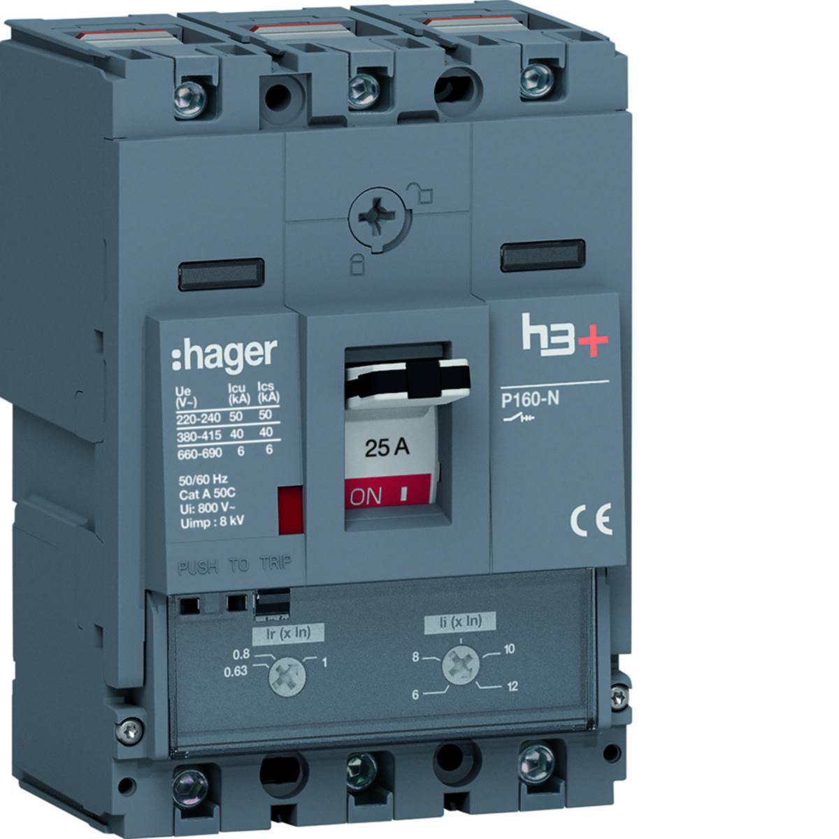 Effektbrytare h3+ P160 - EFFEKTBR H3+ P160TM 3X25A 40KA HNS025DC