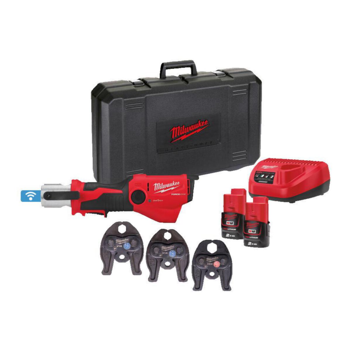 Pressverktyg Milwaukee M12 ONEHPT-202C V-SET 2 - PRESSVERKTYG MILWAUKEE M12 ONE HPT-202C V-SET 2,2X2,0 AH+LADD