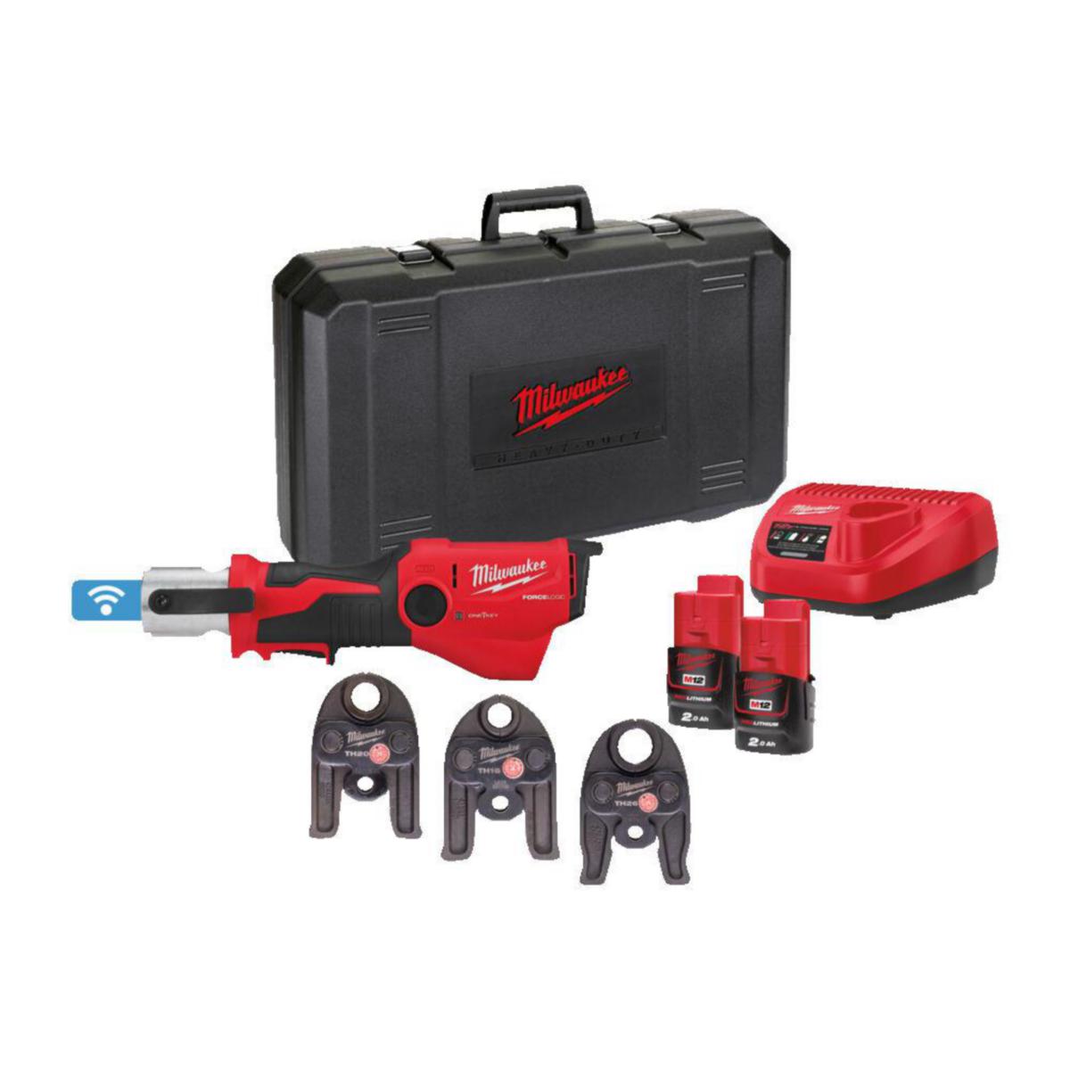 Pressverktyg Milwaukee M12 ONEHPT-202C TH-Set - PRESSVERKTYG MILWAUKEE M12 ONE HPT-202C TH-SET, 2X2,0 AH+LADD