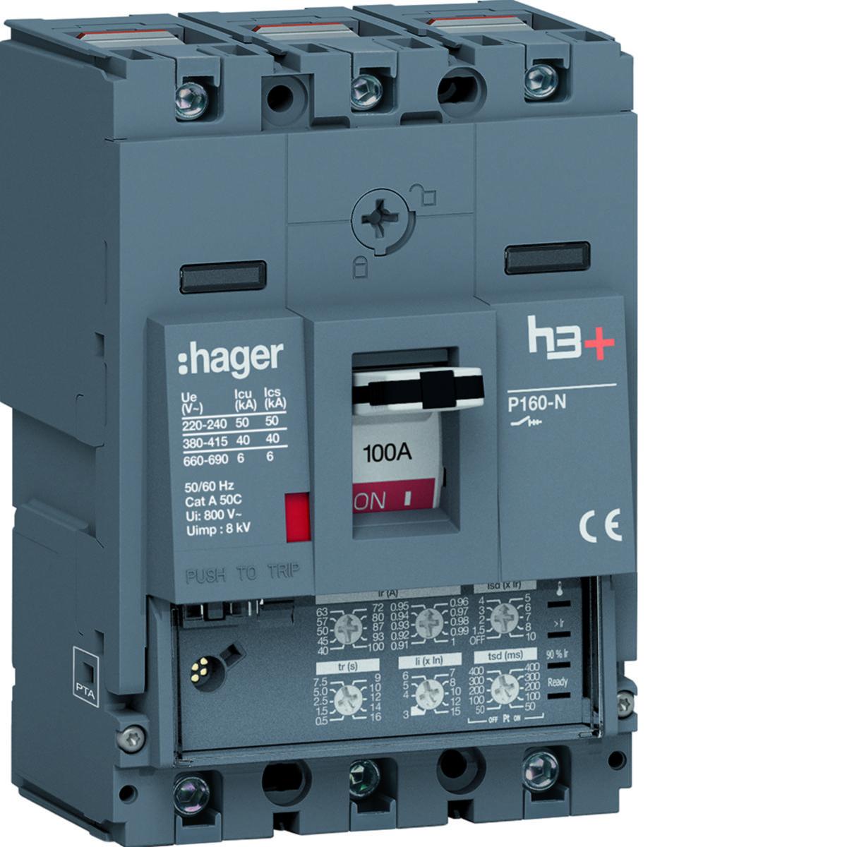 Effektbrytare h3+ P160 - EFFEKTBR H3+LSI3X100A 40KA HNS100JC