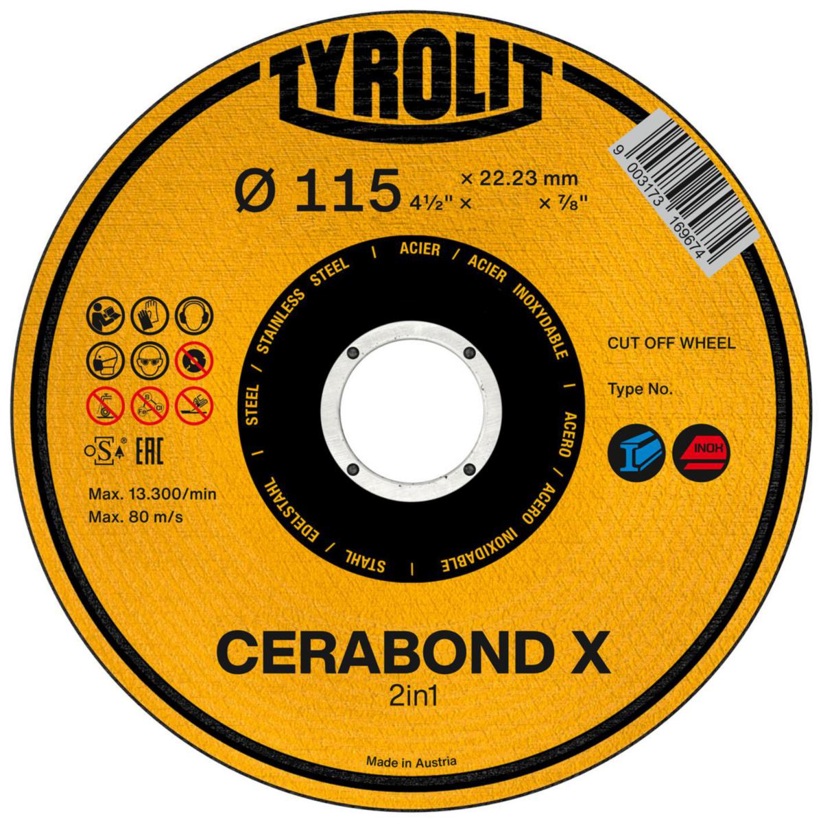 Kapskiva Tyrolit Premium Cerabond X 2in1 - KAPSKIVA TYROLIT CERABOND X RAK 115X1X22 2IN1