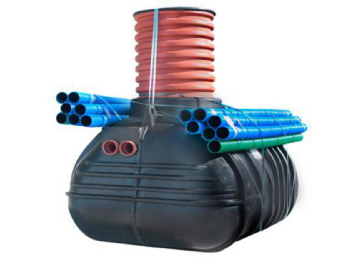 Wavin komplett infiltrationsanläggning, två utlopp - WAVIN KOMPL INF.ANL 2 UTL 1 HUSHÅLL BDT+KL