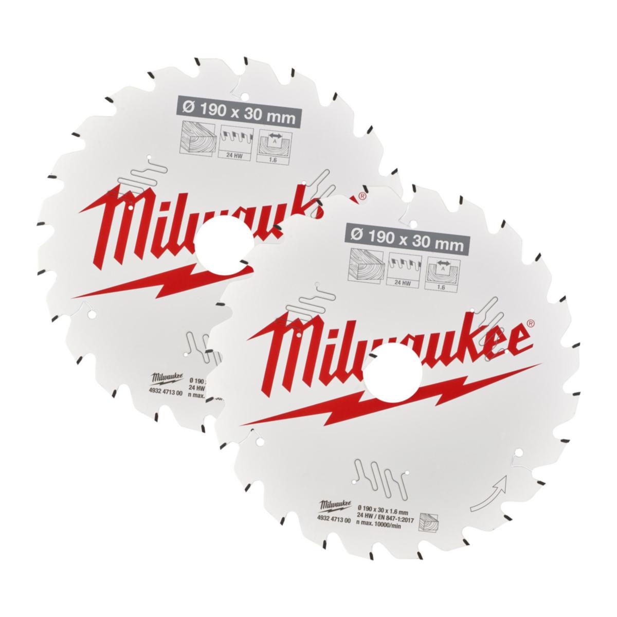 Circular Saw Blade Kit Milwaukee W190X24T+24T 2P - CIRCULAR SAWBLADE MILWAUKEE P W 190X 24T+24T 2P