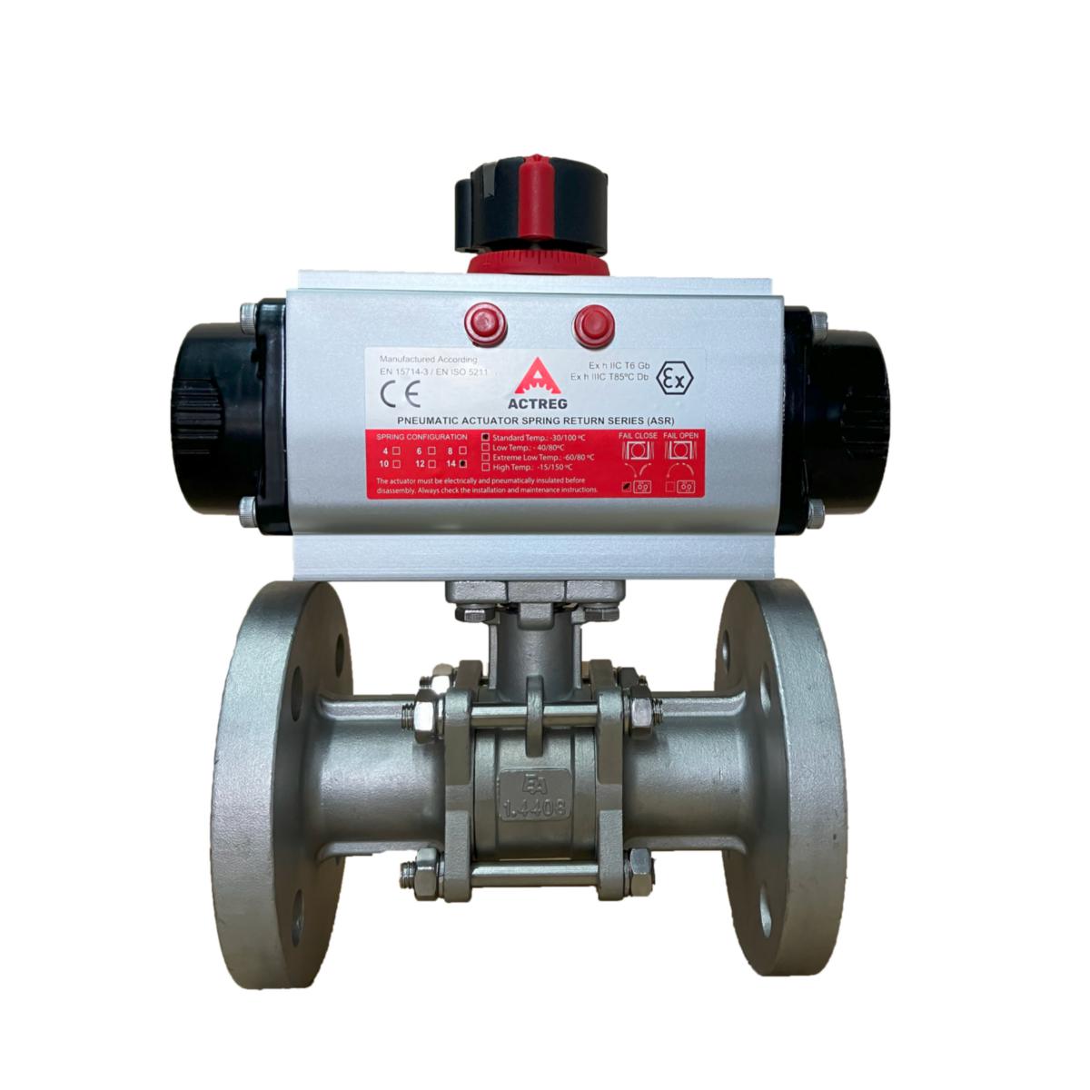 Pneumatisk 3-delad kulventil i rostfritt utförande Typ PA173 Flänsad - KULVENTIL PA173 DN15 FL PN40 CF8M/PTFE ASR20