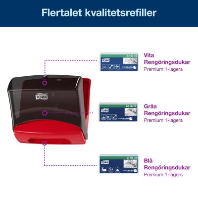 DISPENSER TORK VIKTA DUKAR F VÄGGMONT RÖD/SVART 654008