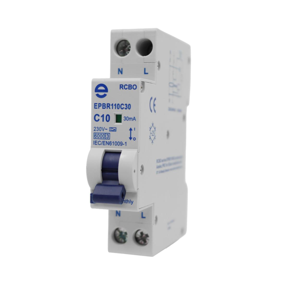 Personskyddsbrytare 2-P A EPBR - PSB/RCBO 2P C10A 30MA EPBR110C30