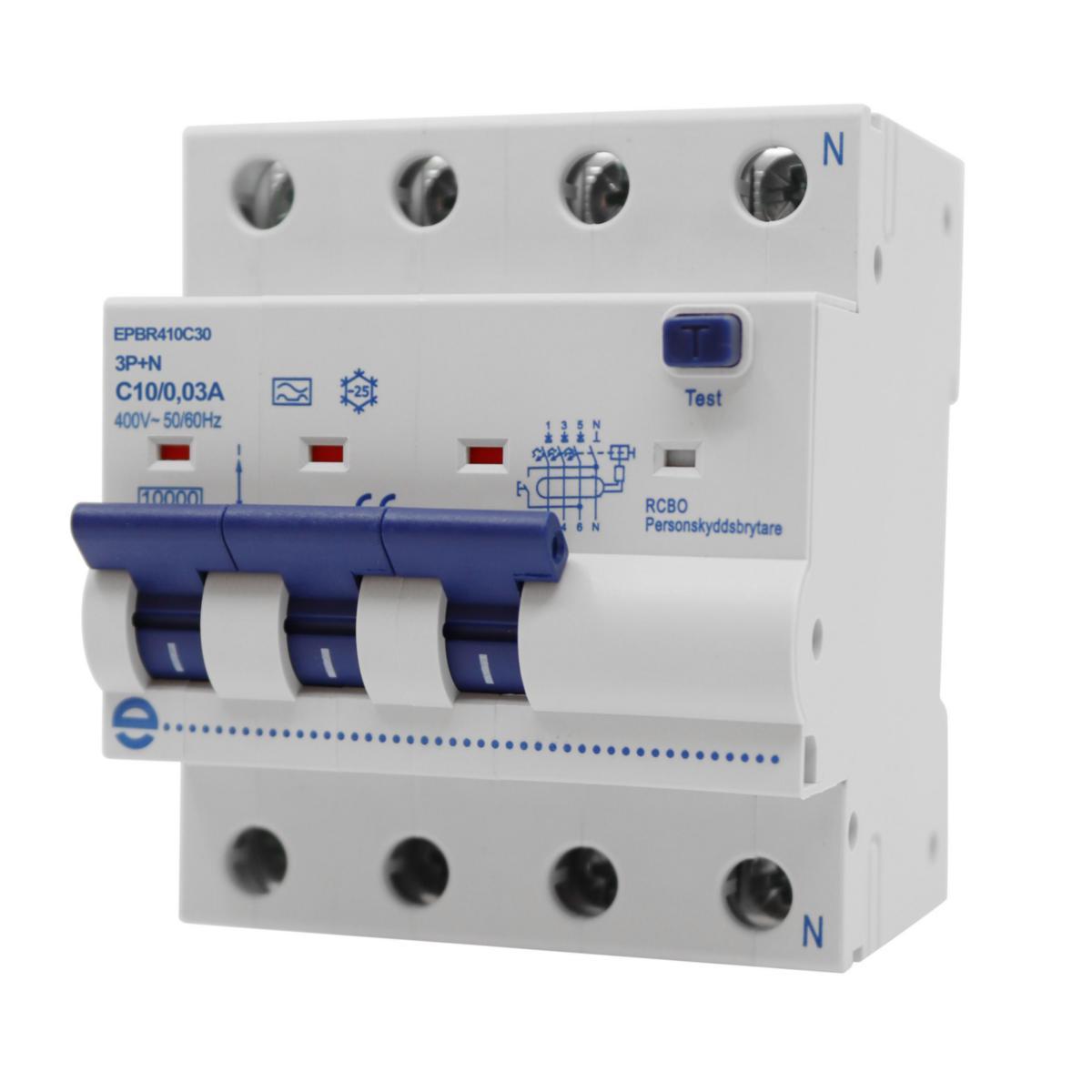 Personskyddsbrytare 4-P C EPBR - PSB/RCBO 10KA 4P C10A 30MA EPBR410C30
