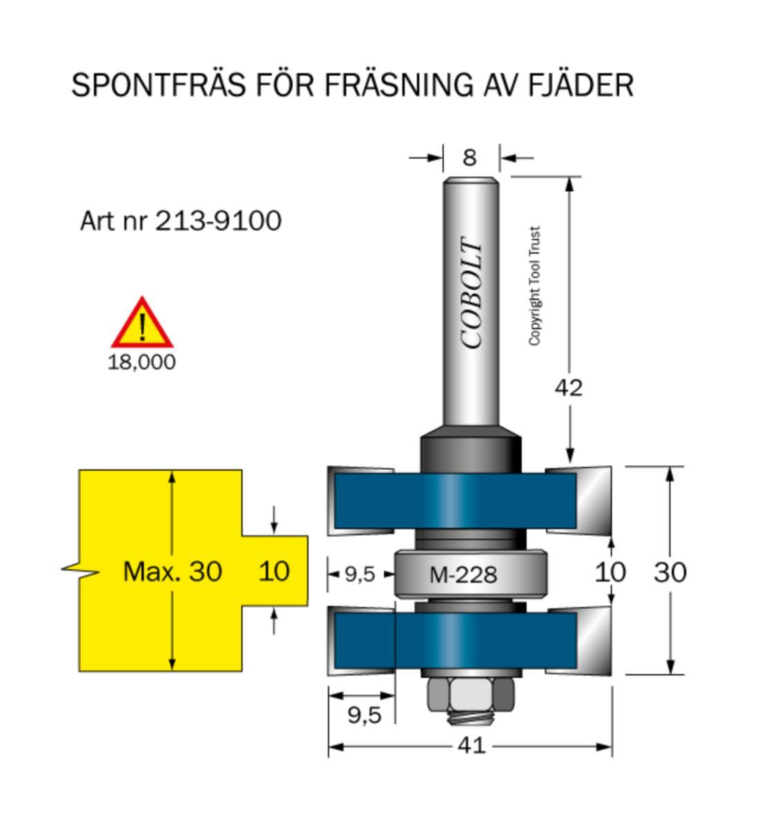 Spontfräs Cobolt HM - SPONTFRÄS HM COBOLT D41 L30 F9.5 NOT10 TL80 S8 LAGER M228