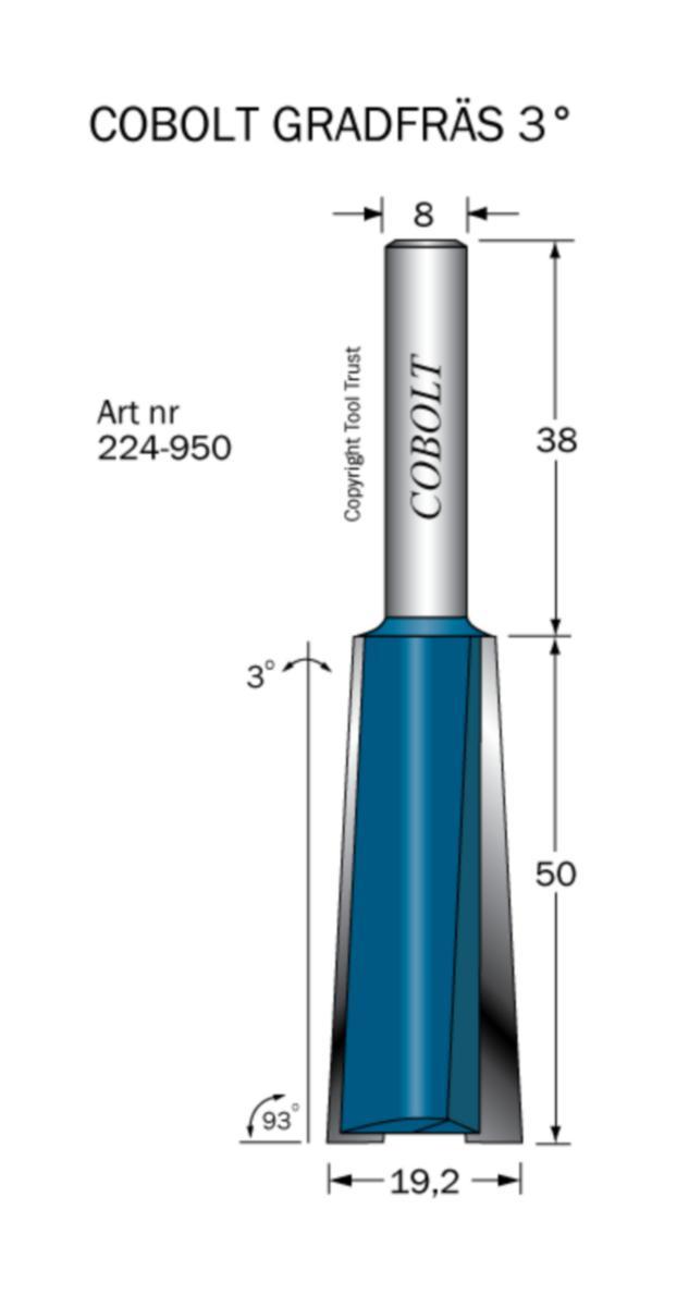 Gradfräs Cobolt HM - GRADFRÄS HM COBOLT 3° D19.2 L50 TL88 S8