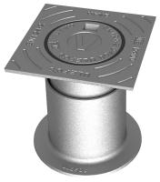 Teleskopisk 4-kantig ventilbetäckning med runt lock "V" i cirkelsymbol, Ulefos