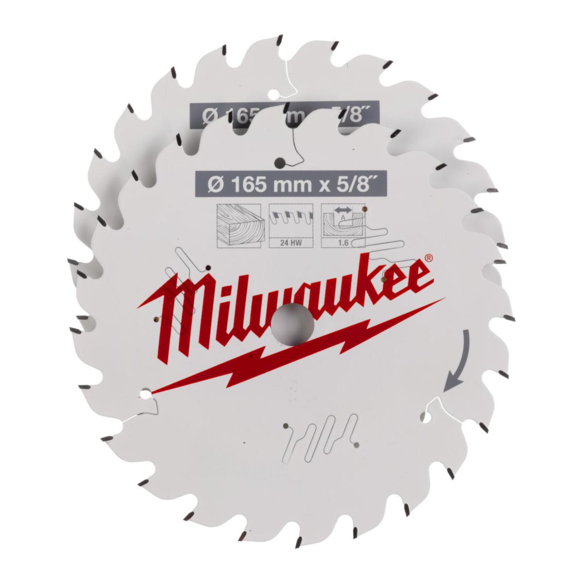 Circular Saw Blade Kit Milwaukee W165X24T+24T 5/8 2P - CIRCULAR SAWBLADE MILWAUKEE P W165X24T+24T 5/8" 2P
