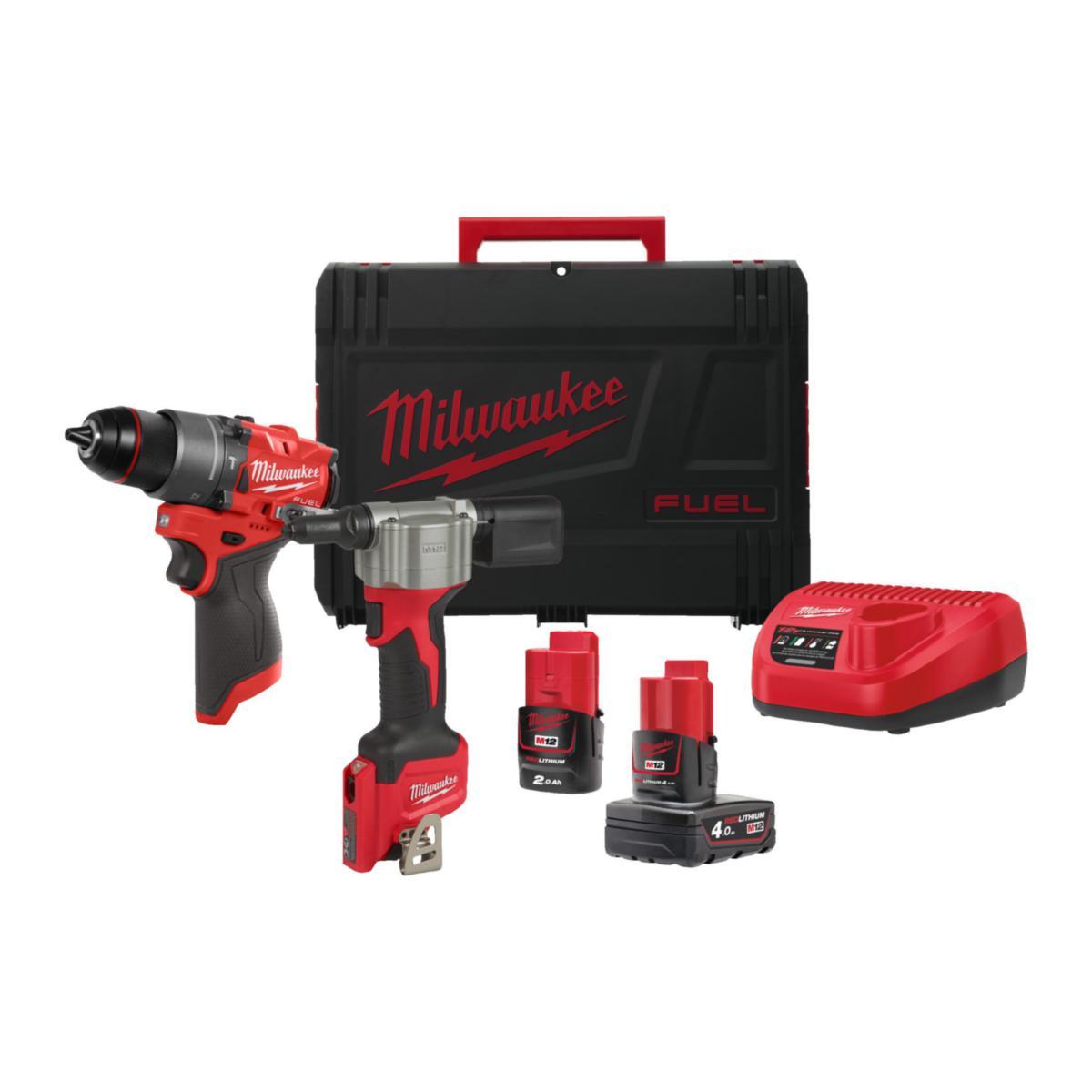 Combo Kit Milwaukee M12 FPP2D2-422X - POWERPACK MILWAUKEE M12 FPP2D2 422X,1X2 & 4,0AH,CHARGER,HDBOX