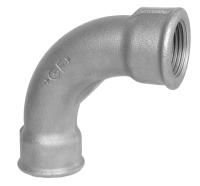 Böj 90° med 2 muffar, aducerad, varmförzinkad, invändig gänga. Int nr 2.